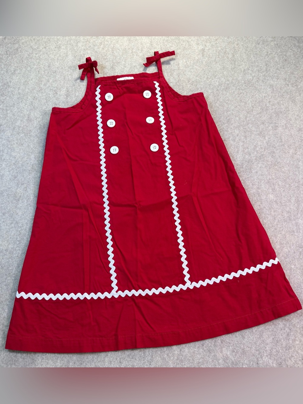 Hanna Anderson Red Girls' Sleeveless Dress with White Trim and Button Detail
